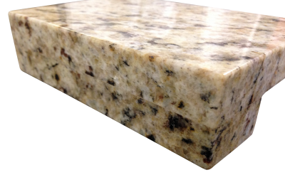 A 4cm laminated square polished edge on santa cecilia granite.