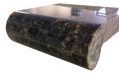 A 1 1/2 inch laminated 1 1/2 inch bullnose edge on verde bahia granite.