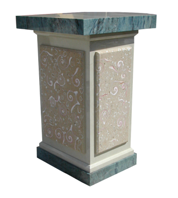 A pulpit made out of azul do mar and conch stone.