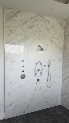 Bookmatched Statuary Shower Wall